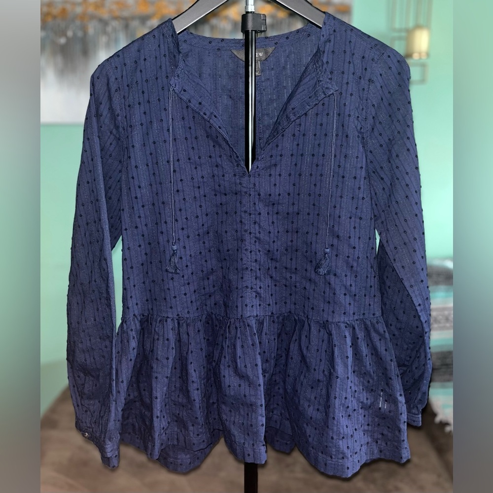J Crew Navy Peplum Top Swiss Dot
Size 0 100% Cotton
